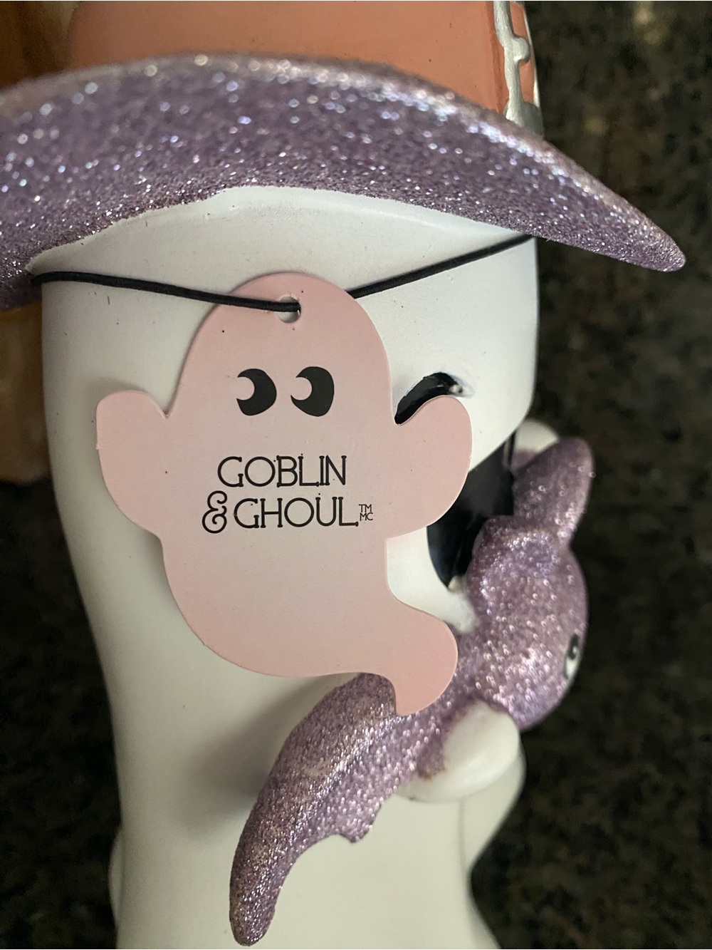 NWT! Goblin & Ghoul 12” Ghost Purple Glitter Hat & Bat Halloween Resin Figurine - Picture 4 of 6